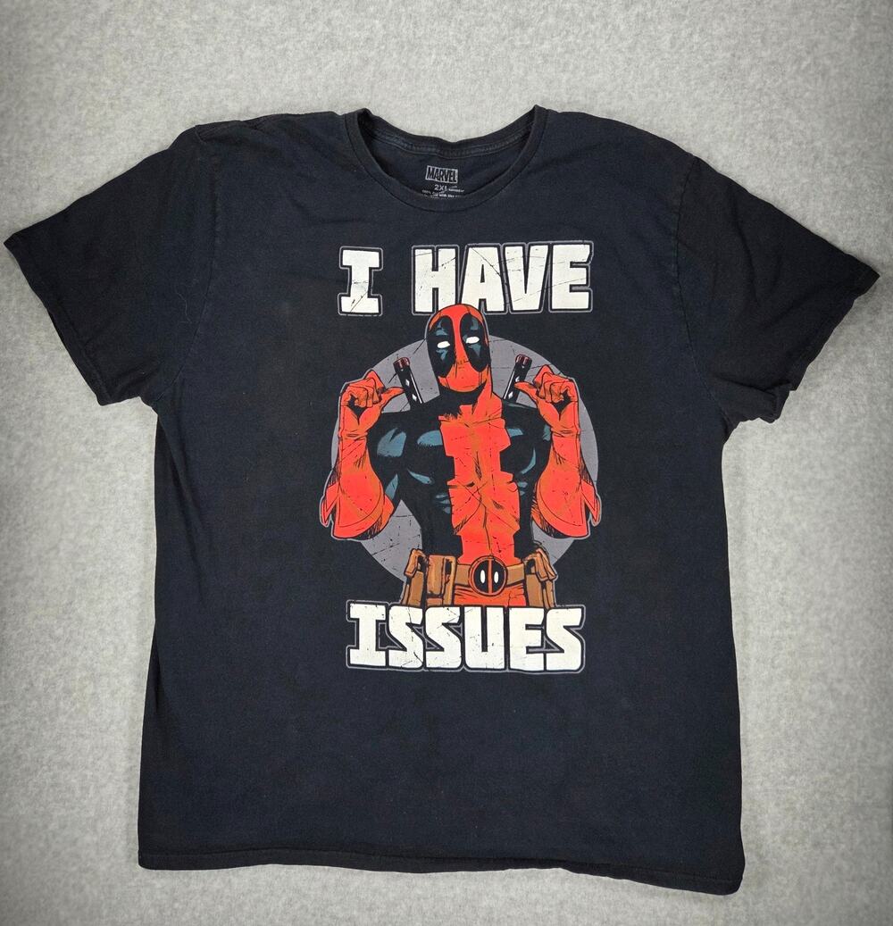 Marvel Deadpool I Have Issues Graphic Tee Shirt Men's 2XL Black Comic Book Short